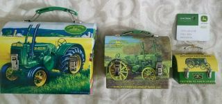 John Deere Small Tin Lunch Box Plus 2 Small Carrying Cases