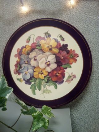 Vintage Chic Pansy Floral Bouquet Trivet Wooden Disc Formica Cork Back
