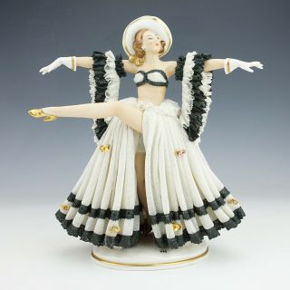 Vintage Dresden Porcelain - Lace & Flower Encrusted Dancing Girl - Art Deco