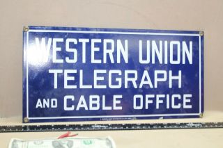 Rare Vintage Western Union Telegraph Porcelain Metal Sign Gas Oil Farm