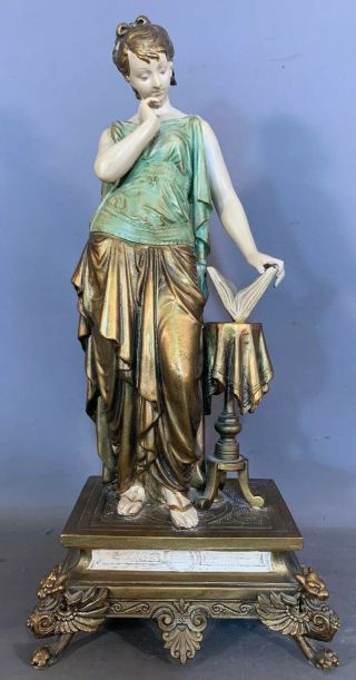 Antique French Art Nouveau Style Lady & Book Old Goddess Statue Parlor Sculpture