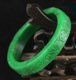 Chinese Natural Green Jadite Hand - Carved Bracelet Jade Bangle