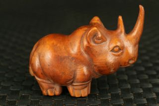 Rare Old Boxwood Hand Carving Rhinoceros Figure Seat Statue Lovely Table Deco