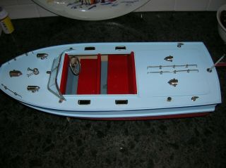 TOY WOOD BOAT BATTERY OPERATED BOAT WOODEN ITO 17 INCHES LONG VINTAGE INBOARD 3