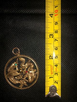 Vintage 14 karat gold Chinese dragon phoenix bird pendant intricate 2