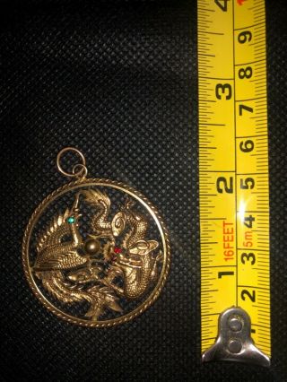 Vintage 14 karat gold Chinese dragon phoenix bird pendant intricate 3