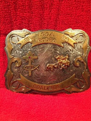 1994 Jcca Rodeo Coalinga Western Cowboy Belt Buckle Montana Silversmiths Jesus