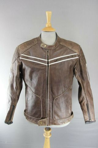 Lewis Leather Vintage Riders Brown & White Cafe Racer Style Biker Jacket 40 Inch