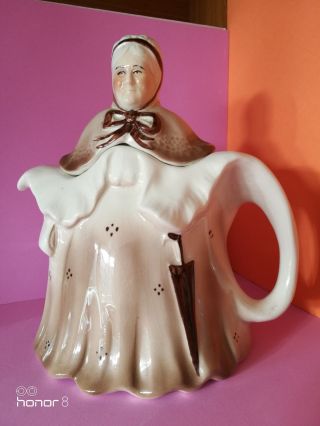 Little Old Lady With Umbrella Antique Teapot By Tony Wood Staffordshire 1935 