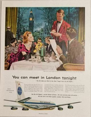 1959 Print Ad Pan Am Airlines Jet Clipper Aircraft Couple At Fine Restaurant
