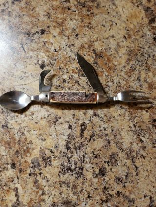 Vintage Colonial Prov Usa Pocket Knife Spoon & Fork Camping Knife