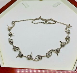 Rare Vintage Ola Gorie Sterling Silver Scottish Mackintosh Rose Design Necklace