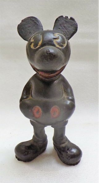 Vintage 1930s Pie - Eyed Mickey Mouse 3 ½” Rubber Latex Figure – No Tail