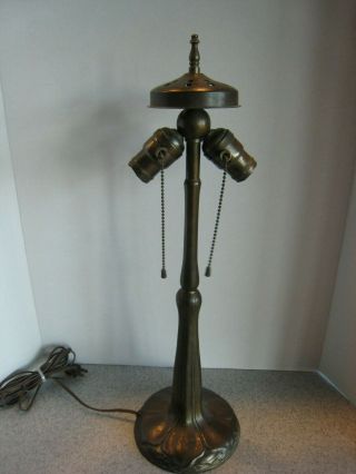 Antique Handel Table Lamp Base Signed 2 Sockets 20 " Art Nouveau