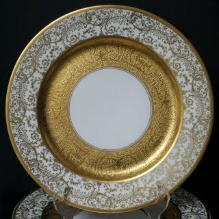 Antique Set Of 10 Gold Encrusted German Bavarian Porcelain Cabinet Plates