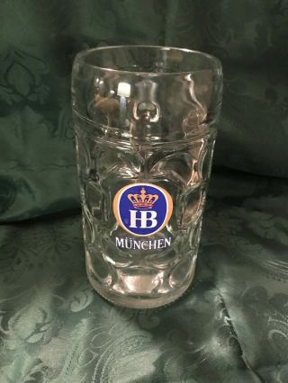 1 Liter Hb Official " Hofbrauhaus Munchen " Dimpled Glass Beer Stein Mug