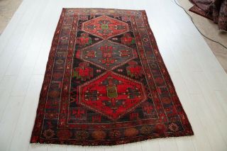 6.  8 X 4.  4ft Hand - Knotted Vintage Area Rug Blue Hamadan Oriental Wool Carpet