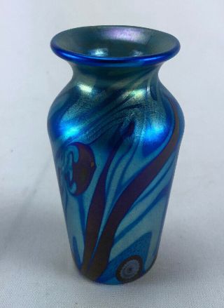 ANTIQUE BLUE ART GLASS MINIATURE VASE 3