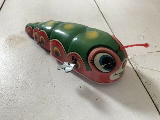 Vintage 1967 Tin Friction Walking Caterpillar Toy Hungry Hal Frankonia Winding