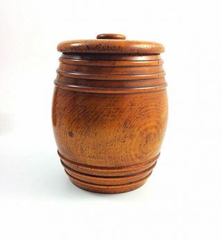 Antique Treen Barrel Form Tobacco Or Tea Caddy Jar - Early 19th C Wooden Box