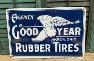 Vintage Goodyear Tires Porcelain Sign Service Station Akron Ohio 1917 Dated