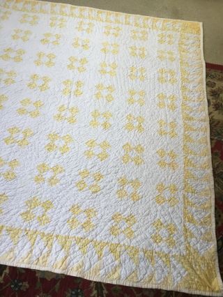 Vintage Hand Stitched Cotton Patchwork Quilt Yellow And White 83” X 88