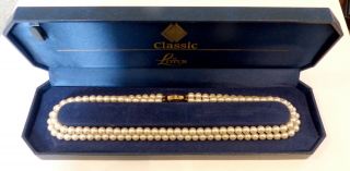 A Vintage Lotus Simulated Double Strand Pearl Necklace & Box