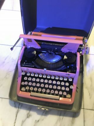 Vintage 1950’s Pink Royal Quiet De Luxe Typewriter & Case Bubblegum Pink