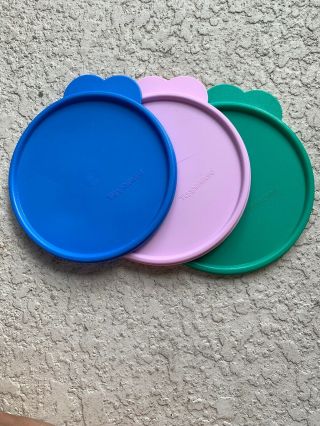 Set Of 3 Tupperware Seal Lids Blue Pink Green C Lids 6 Inch