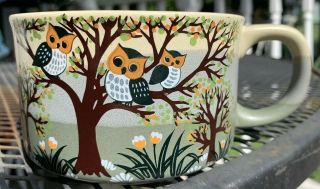 Otagiri Owl Family In Tree Stripe Coffee Tea Soup Mug Cup Japan Stoneware Euc