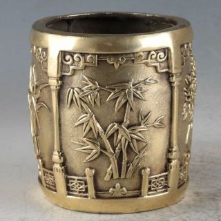 China Antiques Brass Plum Blossom Orchid,  Bamboo Chrysanthemum Brush Pot