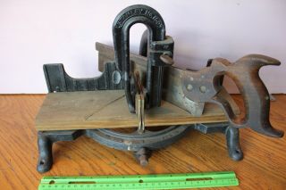 Stanley No.  150 Cast Iron Miter Box W/ Henry Disston & Sons Saw Vintage Tool