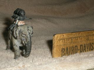 Antique Miniature Cold Paint Bronze Boys Riding Elephant