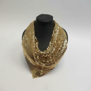 Vintage Whiting And Davis Metal Mesh Cowl Collar Scarf Necklace W/ Box - Gold Tone