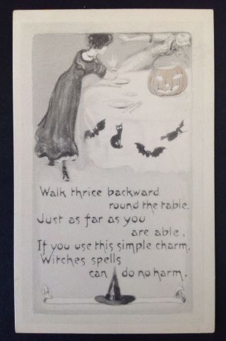 Vintage Halloween Postcard By The Fairman Co.  " Walk Thrice Backward.  "