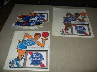 3 Vintage 1970s Pabst Blue Ribbon Beer Advertising Decal Stickers " Cool Blue "
