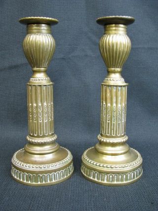 Pair Early 19th Century French Louis Xvi Style Brass Candlesticks; C.  1815