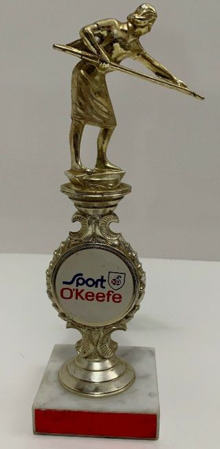 Vintage 1970’s Sport O’keefe Beer 10” Women’s Pool Tournament Trophy Rare