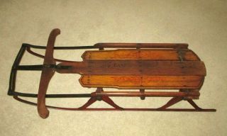 Vintage Org - Wood Sled - Org Stencil - Scroll Paint - Steel Runners - 48 " - Antique Toy