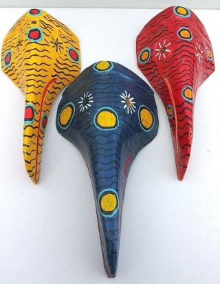 3 Tucan = Hand Carved And Painted Mask = Folk Art