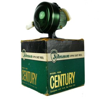 Johnson Century Model 100b Spin Casting Reel Vintage Green White Box