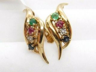 Vintage Estate 14k Emerald Sapphire Diamond Ruby Earrings