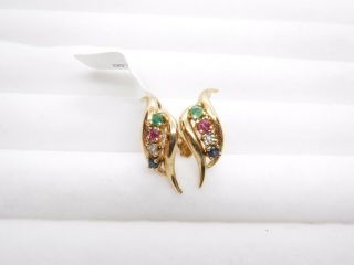 Vintage Estate 14K Emerald Sapphire Diamond Ruby Earrings 2