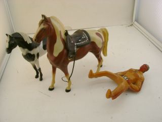 Vintage Western Hartland Lone Ranger Figures Tonto Is 6 - 1/2 " & 2 Horses