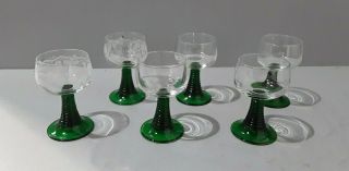 6 X Retro/vintage Luminarc French Hock Wine Green Beehive Stem Glasses (d13/09)
