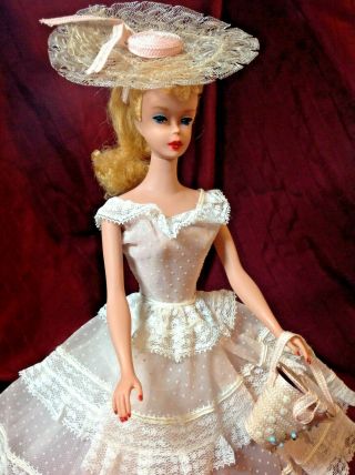 Vintage Mattel Ponytail Barbie Flocked Scalp And Poodle Bangs Plantation Belle