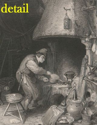 Alchemy Fine 1846 Steel Engraving The Alchymist,  Adriaen Van Ostade