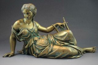 19c French Neoclassical Gilt Bronze Figural Sculpture Allegory Of Music W/ Lyre