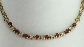 Vintage 14 K Yellow Gold Diamond And Ruby Bracelet Size 7 1/2