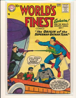 World’s Finest Comics 94 - Origin Superman/batman Team Retold Vg Cond.
